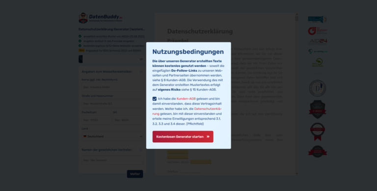 Datenschutzerklärung Generator nach Schweizer Recht | kostenlos